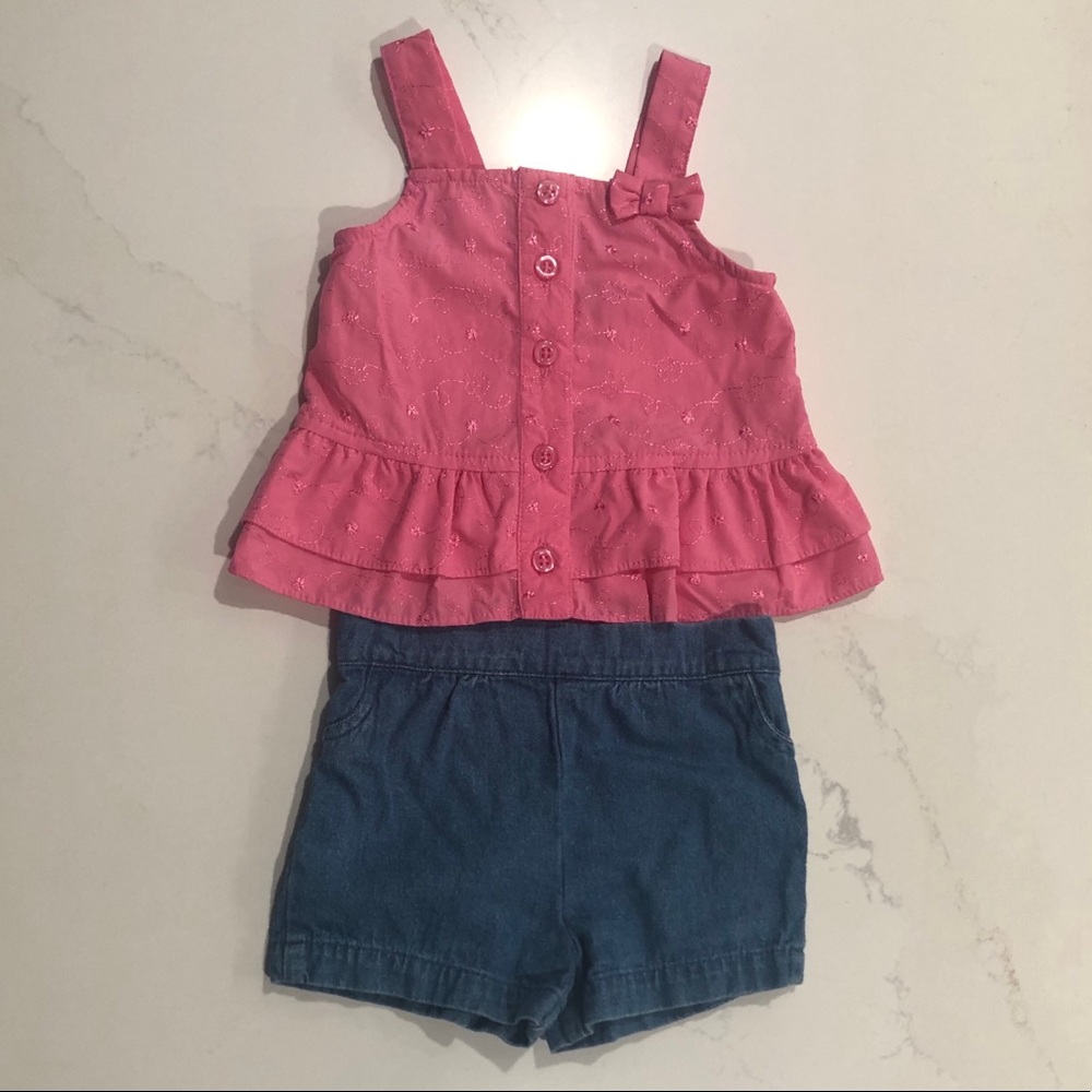 Pink Tank Top and Denim Shorts